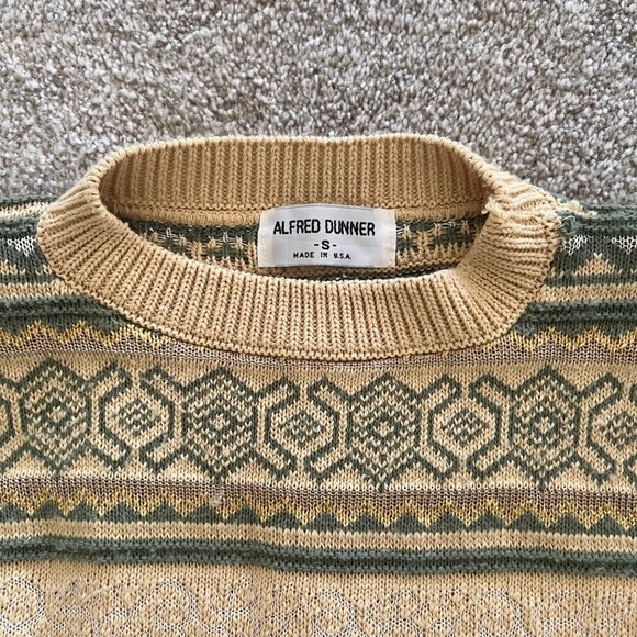 Vintage 90s Alfred Dunner Green & Beige Glitter Thread Thick Knit Sweater Unisex - Picture 2 of 7